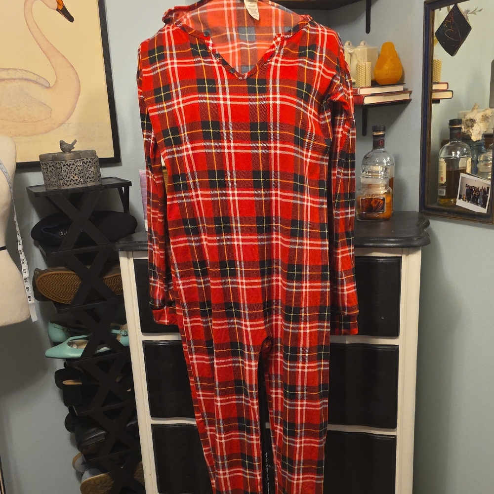 ShoSho Red Plaid Onsie Adult Large Pajamas